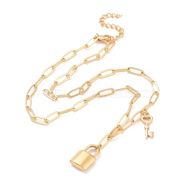 304 Stainless Steel Padlock and Skeleton Key Pendant Necklace for Women(NJEW-G018-11G)-2