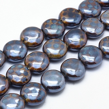 19mm Coffee Flat Round Porcelain Beads