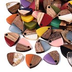 Opaque & Transparent Resin & Walnut Wood Pendants, Triangle Charms, with Gold Foil, Mixed Color, 13~13.5x14x2.5~4mm, Hole: 1.8mm(RESI-N053-33)