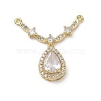Brass Micro Pave Clear Cubic Zirconia Pendants, V Shape with Teardrop Charms, Golden, 25x26x6mm, Hole: 1mm(CU-CBA5C42-07G)