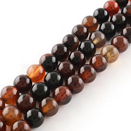 Dyed Natural Striped Agate/Banded Agate Round Bead Strands, Chocolate, 8mm, Hole: 1mm, about 48pcs/strand, 14.9 inch(G-R342-8mm-02)