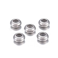 202 Stainless Steel Beads, with Rubber Inside, Slider Beads, Stopper Beads, Rondelle, Stainless Steel Color, 6x3mm, Hole: 2.5mm, Rubber Hole: 1.5mm(STAS-P238-01P-02)