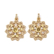 Brass Micro Pave Cubic Zirconia Pendants, Real 18K Gold Plated Flower Charms, Clear, 32x29x4.5mm, Hole: 5x2.7mm(KK-E108-30G)