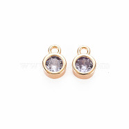 Brass Charms, with Rhinestone, Nickel Free, Real 18K Gold Plated, Flat Round, Alexandrite, 8x5x3mm, Hole: 1.4mm(KK-S364-160G)