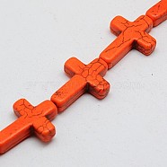 Synthetic Turquoise Beads Strands, Dyed, Cross, Orange Red, 20x15x4mm, Hole: 1mm, about 20pcs/strand, 15.5 inch(TURQ-G112-15x20mm-04)