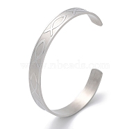 304 Stainless Steel Cuff Bangles for Women, Manual Polishing, Stainless Steel Color, 3/8 inch(0.9cm), Inner Diameter: 2-1/2 inch(6.35cm)(BJEW-U010-01P)