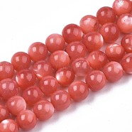 Natural White Shell Mother of Pearl Shell Beads Strands, Dyed, Round, Tomato, 7.5x7.5mm, Hole: 1mm, about 51~52pcs/Strand, 15.16 inch~15.55 inch(SSHEL-T012-06)