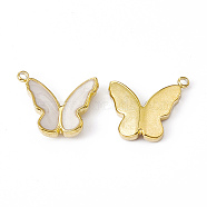 Real 18K Gold Plated Vacuum Plating 201 Stainless Steel Enamel Pendants, Butterfly Charm, White, 14x16x3.3mm, Hole: 1.4mm(STAS-J401-VC1050)