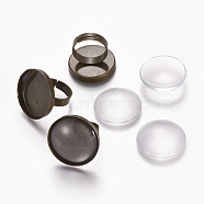 DIY Ring Making, Vintage Adjustable Brass Ring Components, with Clear Glass Cabochons, Flat Round, Antique Bronze, Tray: 25mm, Ring: Size 7, 17mm, Cabochon: 24.5~25x6~7mm, 2pcs/set(DIY-X0292-52AB)