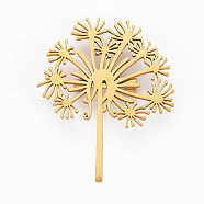 Dandelion Brooch, 201 Stainless Steel Flower Lapel Pin for Backpack Clothes, Nickel Free & Lead Free, Golden, 52.5x41.5x6.5mm, Pin: 0.7mm(JEWB-N007-010G-FF)
