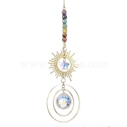 Sun Brass Hanging Suncatchers, with Glass Pendants and Chakra Mixed Gemstone Beads, Golden, 300mm, Hole: 8mm(HJEW-TA00160)