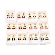 Cherry Ear Fake Plugs, 304 Stainless Steel Enamel Piercing Stud Screw Earrings for Women, Golden, Mixed Color, 7x7mm(EJEW-H105-37G)