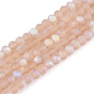 Transparent Glass Beads Strands, Faceted, Frosted, Half AB Color Plated, Rondelle, BurlyWood, 3.5~3.8x3mm, Hole: 0.4mm, about 113~115pcs/strand, 32.5~33cm(EGLA-A044-T3mm-MB20)