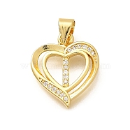 Rack Plating Brass Micro Pave Cubic Zirconia Pendants, Long-Lasting Plated, Lead Free & Cadmium Free,Real 18K Gold Plated, Heart with Letter Charms, Letter I, 17.5x15x2.5mm, Hole: 5x3mm(KK-L226-101G-I)