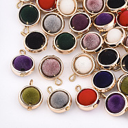 UV Plating Acrylic Pendants, Flocky, Round, Light Gold, Mixed Color, 16~17x12x7.5mm, Hole: 1.4~1.8mm(FIND-T046-42B)
