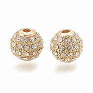 Alloy Bead, with Rhinestone, Round, Crystal, Golden, 8x8mm, Hole: 1.5mm(X-PALLOY-S066-02B-G)