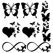  8 Sheets 4 Style Infinity Heart & Butterfly Laser Style Plastic Adhesive Car Stickers, Waterproof Window Decals, for Car, Wall Decoration, Black, 125~173x78~136x0.1mm, 2 Sheets/style(STIC-GF0001-05A)