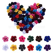 360Pcs 12 Colors Flocky Aluminum Beads, Rose Flower, Mixed Color, 15x15x9mm, Hole: 1.4mm, 30pcs/color(FALUM-SZ0001-01)