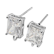 Brass with Cubic Zirconia Stud Earring Findings, Rectangle, with Vertical Loops, Platinum, 12x7mm, Hole: 1.6mm, Pin: 0.9mm(X-KK-Q789-14P)