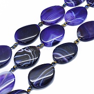 Natural Banded Agate/Striped Agate Beads Strands, Dyed & Heated, Twist, Dark Blue, 38~42x28~30x6~8mm, Hole: 2~2.5mm, about 8pcs/strand, 15.3 inch~15.9 inch(39~40.5cm)(G-I245-54C)