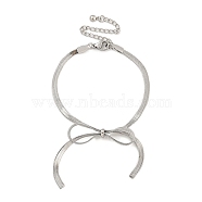 Bowknot 304 Stainless Steel Snake Chain Bracelets for Women, Stainless Steel Color, 6-1/2 inch(16.5cm)(BJEW-G721-01P)