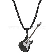 Titanium Steel Pendant Necklaces, Guitar, Black, 23.62 inch(60cm)(PW-WG33486-01)