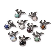 Natural & Synthetic Mixed Gemstone Dome Pendants, Gragon Charms, with Rack Plating Antique Silver Tone Alloy Findings, Cadmium Free & Lead Free, 44x46x9mm, Hole: 5.5x4mm(G-H281-04)
