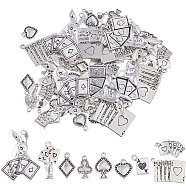 72Pcs 9 Styles Tibetan Style Alloy Pendants, Playing Card Charm, Antique Silver, 14.5~47x6.5~34x6.5mm, Hole: 1.5~2.8mm, 8pcs/style(FIND-SC0006-64)