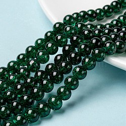 Spray Painted Crackle Glass Beads Strands, Round, Dark Green, 8mm, Hole: 1.3~1.6mm, about 100pcs/strand, 31.4 inch(CCG-Q001-8mm-17)