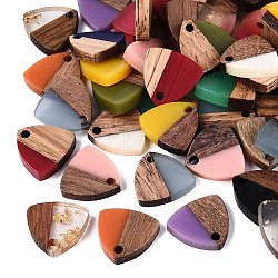 Opaque & Transparent Resin & Walnut Wood Pendants, Triangle Charms, with Gold Foil, Mixed Color, 13~13.5x14x2.5~4mm, Hole: 1.8mm(RESI-N053-33)
