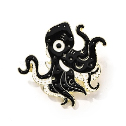 Black Art Cool Enamel Pins, Alloy Brooches for Backpack Clothes, Octopus, 30x32.5mm(JEWB-Q011-04C)