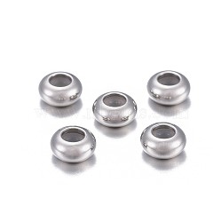 202 Stainless Steel Beads, with Rubber Inside, Slider Beads, Rondelle, Stainless Steel Color, 6x3mm, Hole: 2.5mm, Rubber Hole: 1.5mm(STAS-P238-01P-02)