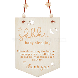 Baby Sleeping Do Not Disturb Wood Door Hanging Decorations, with Rope, Rectangle, Blanched Almond, 200x150x3mm, Hole: 6mm(DIY-WH20002-82C)