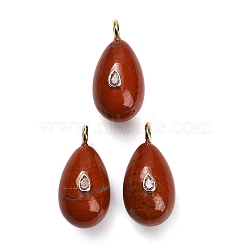 Natural Red Jasper Pendants, Teardrop Charms, with Brass Pave Cubic Zirconia Findings, Golden, 38~39.5x20~21x21.5~22.5mm, Hole: 4.5mm(GG-CBA4625-02G-03)
