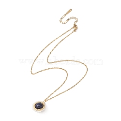 Natural Lapis Lazuli(Dyed) & Seed Flower Pendant Necklace, 15.59~15.71 inch(39.6~39.9cm)(NJEW-MZ00019-01)