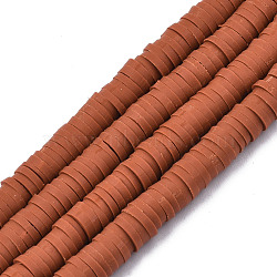 Handmade Polymer Clay Beads Strands, for DIY Jewelry Crafts Supplies, Heishi Beads, Disc/Flat Round, Saddle Brown, 6x0.5~1mm, Hole: 1.8mm, about 290~320pcs/strand, 15.75 inch~16.14 inch(40~41cm)(CLAY-R089-6mm-158)