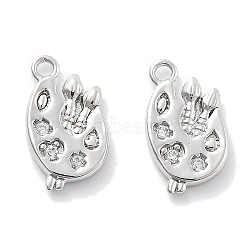 Brass Micro Pave Clear Cubic Zirconia Charms, Palette & Pen, Real Platinum Plated, 14x8x2mm, Hole: 1.4mm(KK-M102-48P)