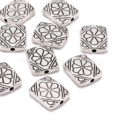 Tibetan Style Alloy Beads, Rectangle with Flower, Cadmium Free & Nickel Free & Lead Free, Antique Silver, 12x10x3mm, Hole: 1.5mm(LF10658Y-NF)