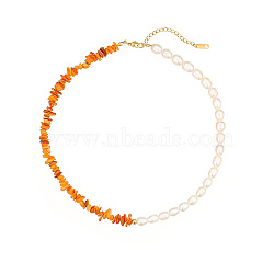 Natural Pearl & Shell Beaded Necklaces for Women, Dark Orange, 15.75 inch(40cm)(HC9699-2)