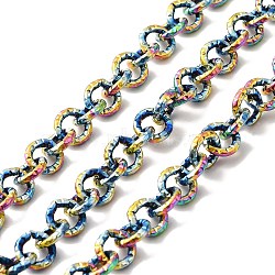 Ion Plating(IP) 304 Stainless Steel Textured Cable Chains, with Spool, Unwelded, Rainbow Color, 7~8x1.2~1.5mm, about 16.40 Feet(5m)/Roll(STAS-B040-02MC)
