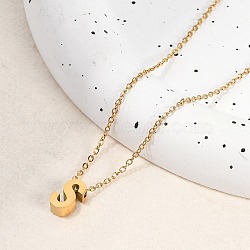 Ion Plating(IP) 304 Stainless Steel Pendant Necklaces, Real 18K Gold Plated, Letter, Letter S, 15.94 inch(40.5cm)~16.14 inch(41cm)+54mm extender, Letters: 10x6x4mm.(NJEW-R050-01G-19)