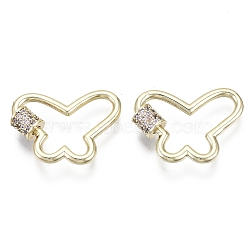 Brass Micro Pave Cubic Zirconia Screw Carabiner Lock Charms, for Necklaces Making, Butterfly, Nickel Free, Real 18K Gold Plated, Lilac, 17.5x23x2mm, Screw: 5x5.5mm(KK-R136-071E-NF)