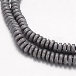 Non-Magnetic Hematite Beads Strands, Matte, Heishi Beads, Flat Round/Disc, Dark Gray, 5x2mm, Hole: 1mm, about 179pcs/strand, 15.7 inch(G-D822-02A)