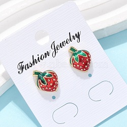 Brass Enamel Stud Earrings for Women, Real 18K Gold Plated, Strawberry, 13x10mm(EJEW-U049-02B-G)