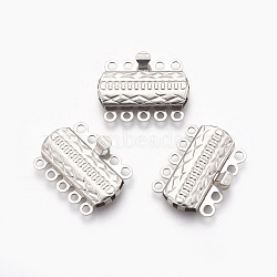 201 Stainless Steel Multi-Strand Box Clasps, Rectangle, Stainless Steel Color, 19.5x14.3x2.5mm, Hole: 1.2mm(STAS-E441-01P)