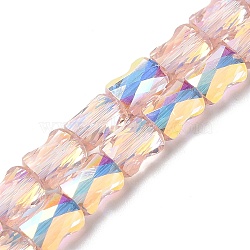 Transparent Electroplate Glass Beads Strands, AB Color Plated, Faceted, Bamboo, Misty Rose, 7.6x5.5~6x4mm, Hole: 1.4mm, about 72pcs/strand, 21.85''(55.5cm)(GLAA-Q099-J01-03)
