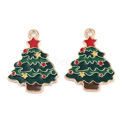 Christmas Theme Barrel Plating Alloy Enamel Pendants, Cadmium Free & Lead Free, Light Gold, Christmas Tree, 24x18x1.5mm, Hole: 1.6mm(PALLOY-S192-01KCG-02)