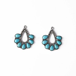 Synthetic Turquoise Pendants, with Aolly Findings, Cadmium Free & Nickel Free & Lead Free, Antique Silver, Fan, Sky Blue, 35x29x4mm, Hole: 2mm(PALLOY-N157-036)