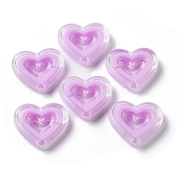 Acrylic Beads, Bead in Bead, Heart, Orchid, 19.5x23x6mm, Hole: 2.5mm, about 280pcs/500g(SACR-G033-01G)