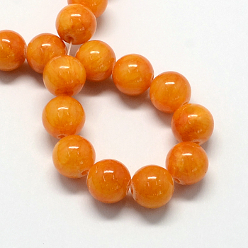 Natural Dyed Yellow Jade Gemstone Bead Strands, Round, Dark Orange, 4mm, Hole: 0.5mm, about 95pcs/strand, 15.7 inch